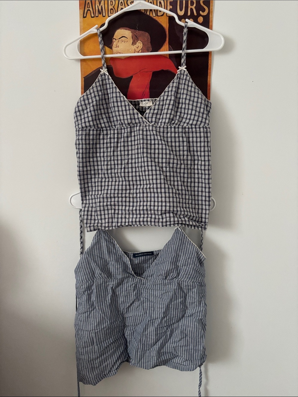 Set of 2 Brandy Melville/John Galt Navy and White Gingham/Striped Camis